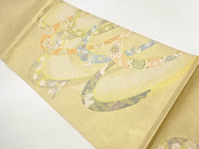 JAPANESE FUKURO OBI / WOVEN FLOWER & BIRD